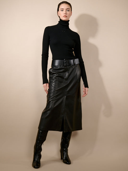 Pull à col roulé en maille mérinos noir