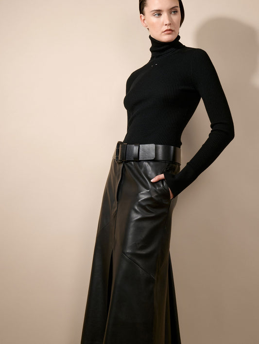 Pull à col roulé en maille mérinos noir