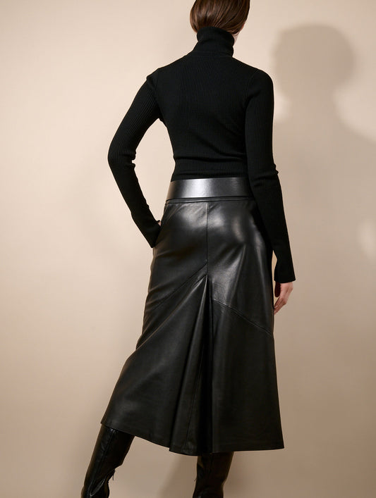 Pull à col roulé en maille mérinos noir