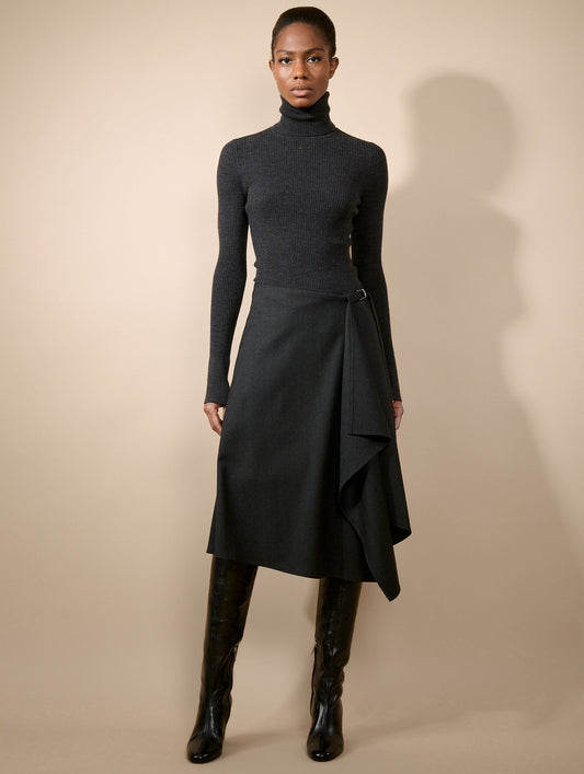 Pull à col roulé en maille mérinos anthracite