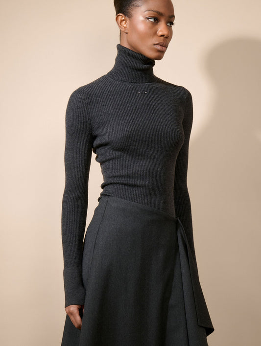 Pull à col roulé en maille mérinos anthracite