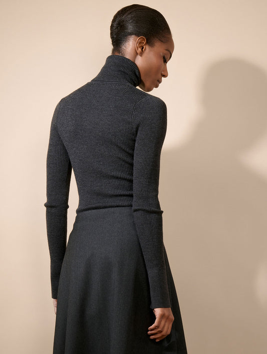 Pull à col roulé en maille mérinos anthracite