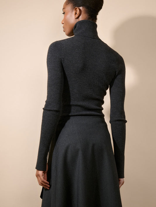 Pull à col roulé en maille mérinos anthracite