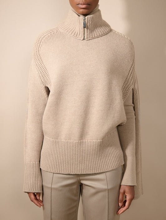 Pull à col amovible en maille mérinos sable