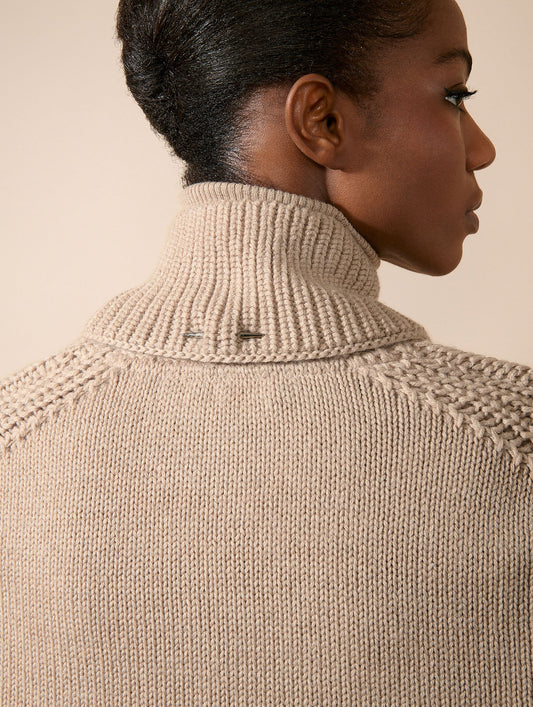 Pull à col amovible en maille mérinos sable