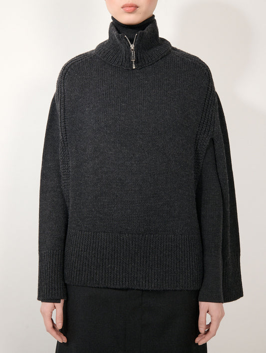 Pull à col amovible en maille mérinos anthracite