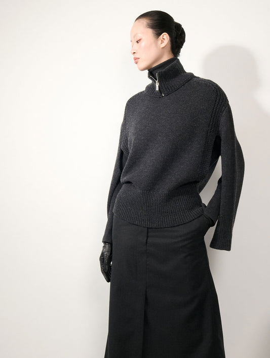 Pull à col amovible en maille mérinos anthracite