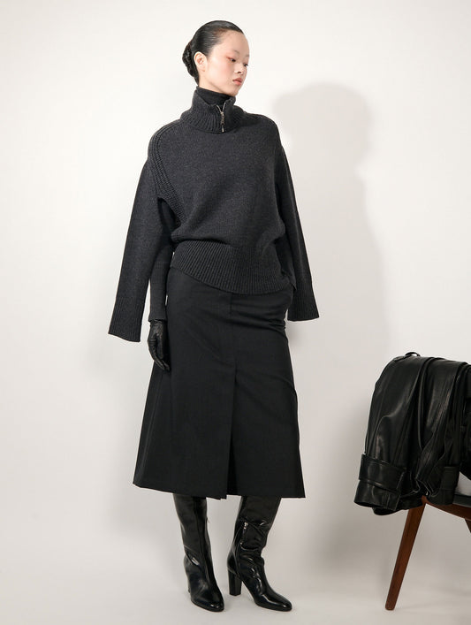 Pull à col amovible en maille mérinos anthracite