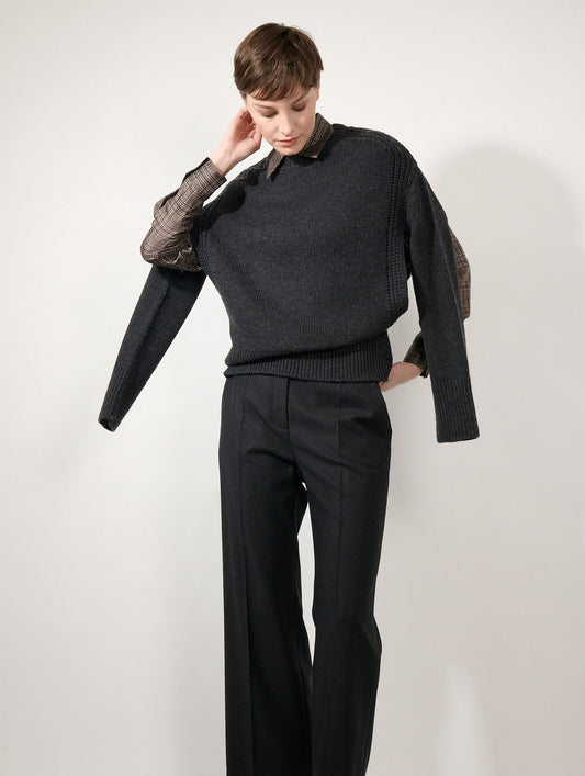 Pull à col amovible en maille mérinos anthracite