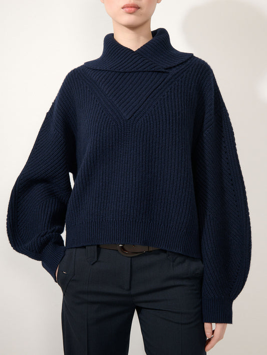 Pull col camionneur en laine yak cachemire navy