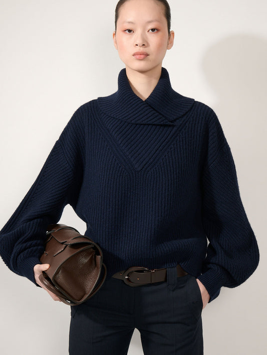 Pull col camionneur en laine yak cachemire navy