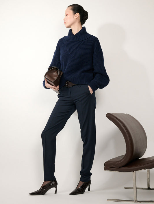 Pull col camionneur en laine yak cachemire navy