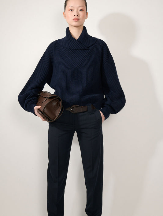 Pull col camionneur en laine yak cachemire navy