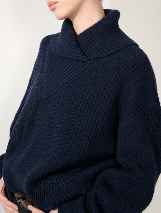 Pull col camionneur en laine yak cachemire navy