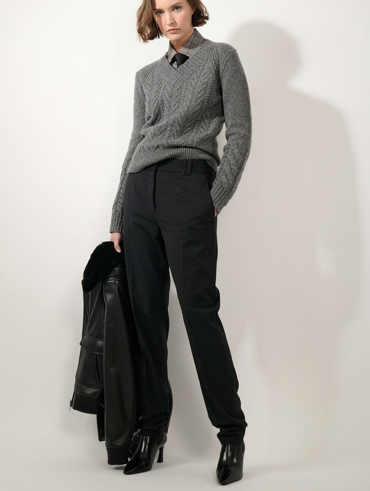 Pull torsadé en laine yak cachemire gris chiné