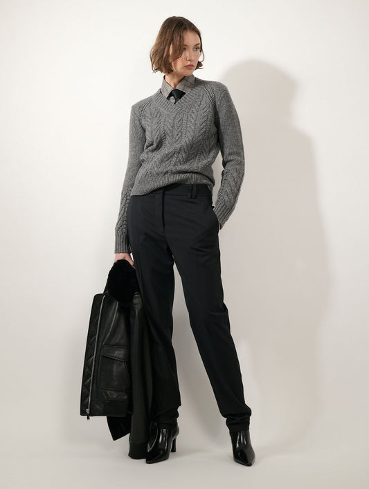 Pull torsadé en laine yak cachemire gris chiné