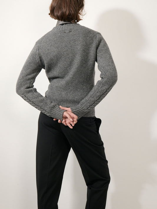 Pull torsadé en laine yak cachemire gris chiné