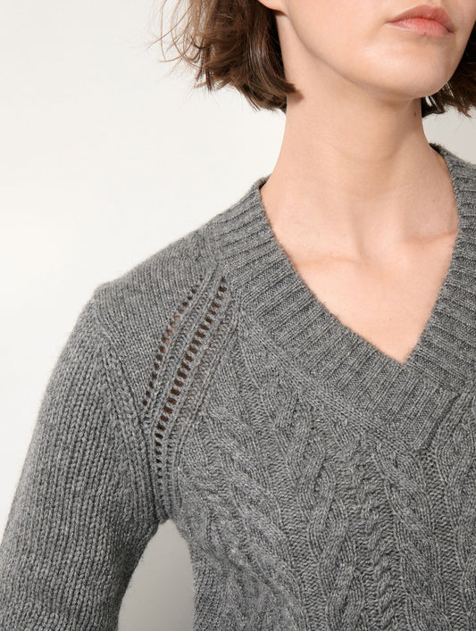 Pull torsadé en laine yak cachemire gris chiné