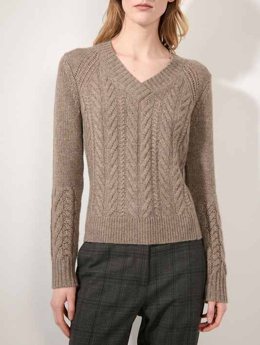 Pull torsadé en laine yak cachemire noisette
