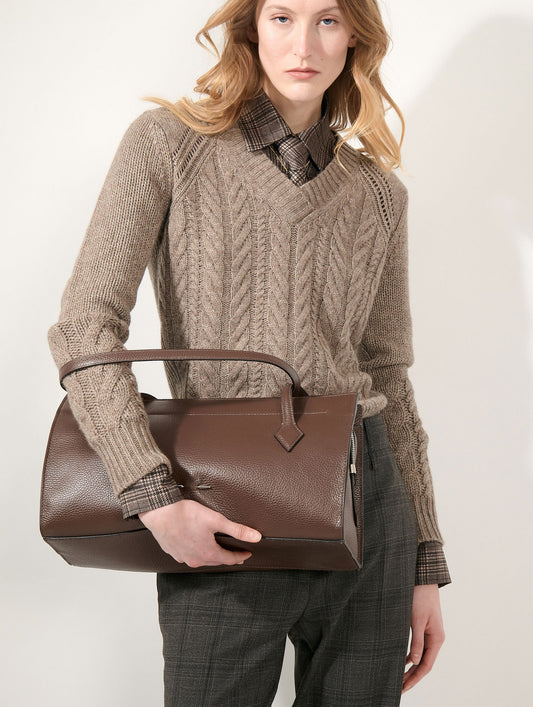 Pull torsadé en laine yak cachemire noisette