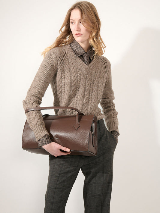 Pull torsadé en laine yak cachemire noisette