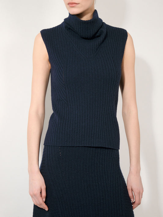 Pull sans manches en laine et cachemire navy