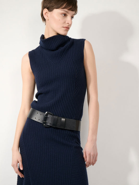 Pull sans manches en laine et cachemire navy