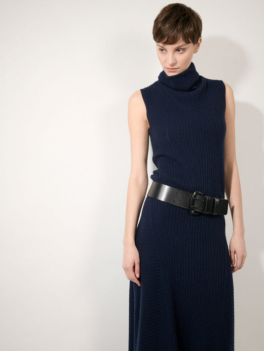 Pull sans manches en laine et cachemire navy