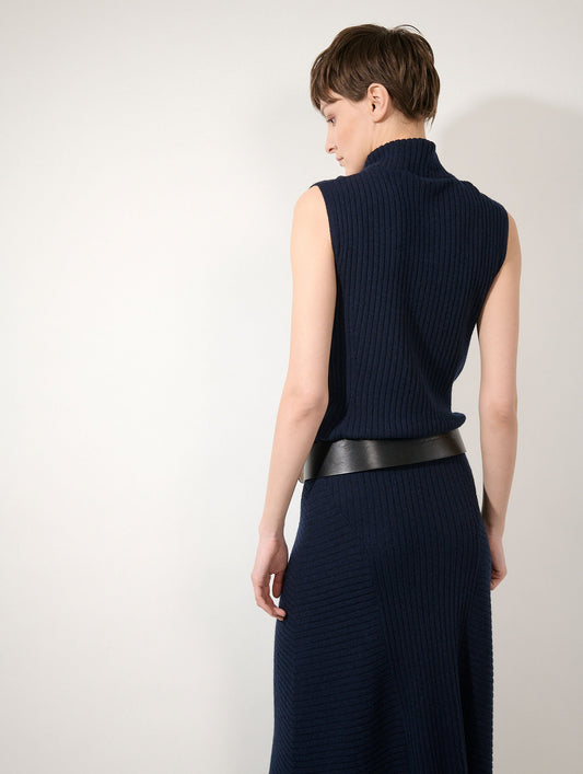 Pull sans manches en laine et cachemire navy