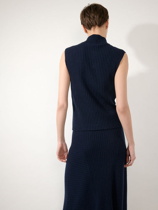 Pull sans manches en laine et cachemire navy