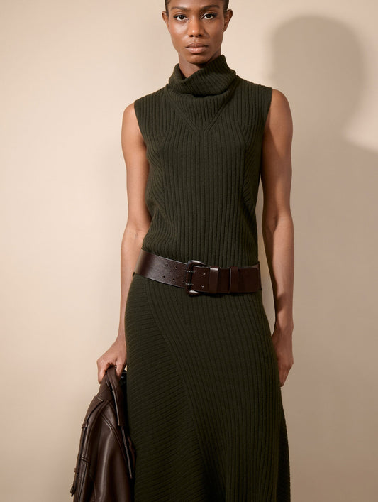 Pull sans manches en laine et cachemire lichen