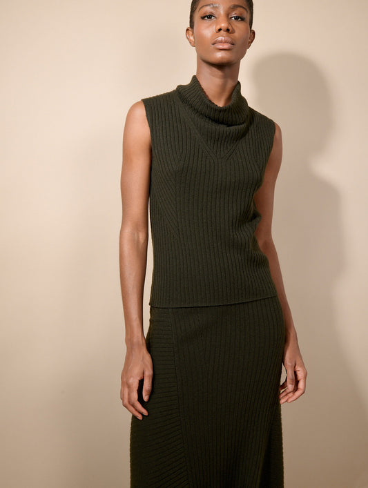 Pull sans manches en laine et cachemire lichen
