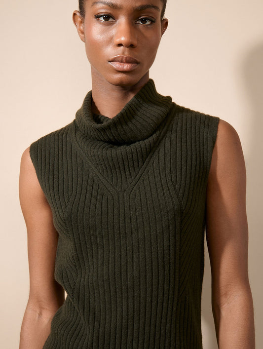 Pull sans manches en laine et cachemire lichen