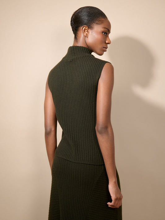 Pull sans manches en laine et cachemire lichen