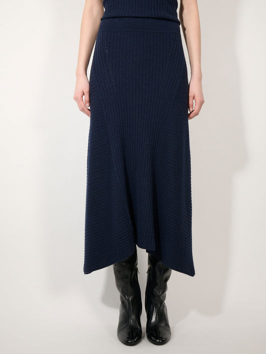 Jupe en maille laine et cachemire navy