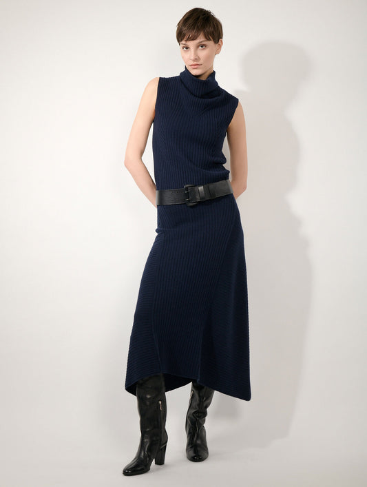 Jupe en maille laine et cachemire navy