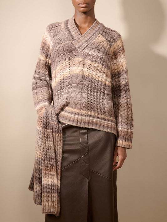 Pull col V torsadé en maille dégradée