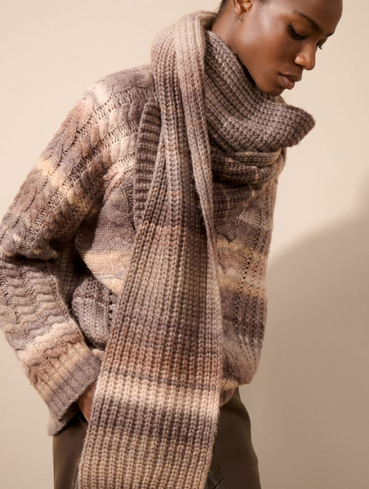 Pull col V torsadé en maille dégradée