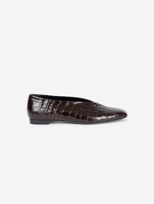 Ballerines en cuir gaufré marron