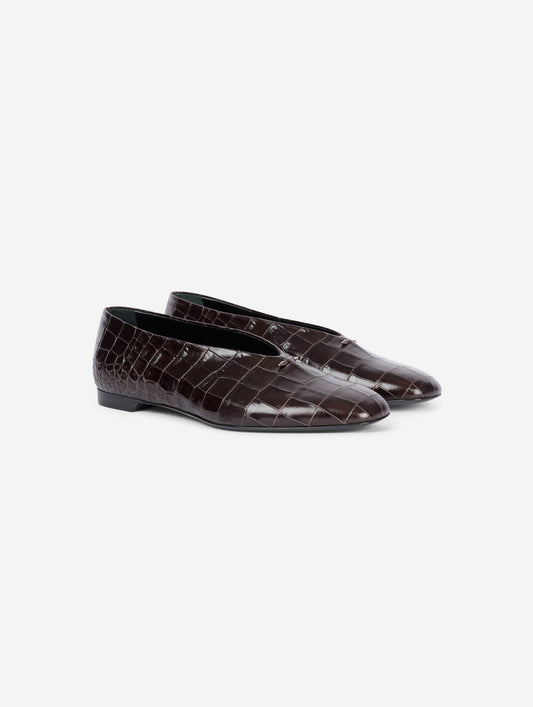 Ballerines en cuir gaufré marron