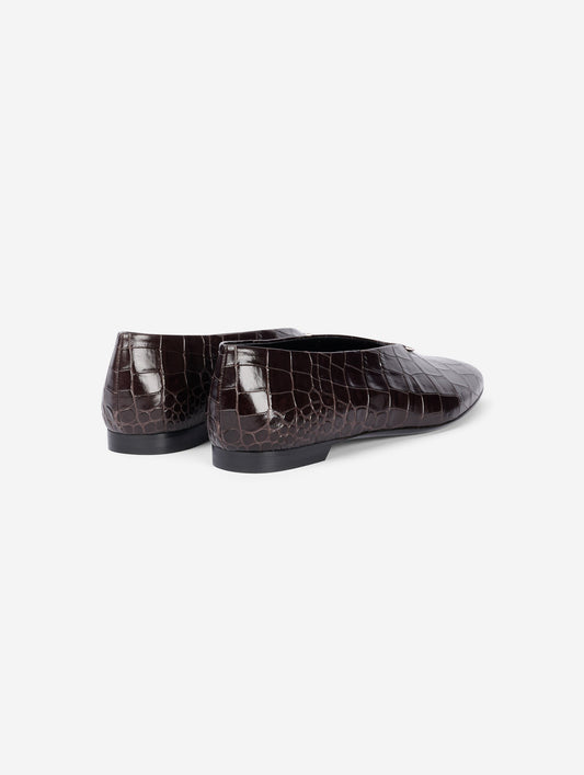 Ballerines en cuir gaufré marron