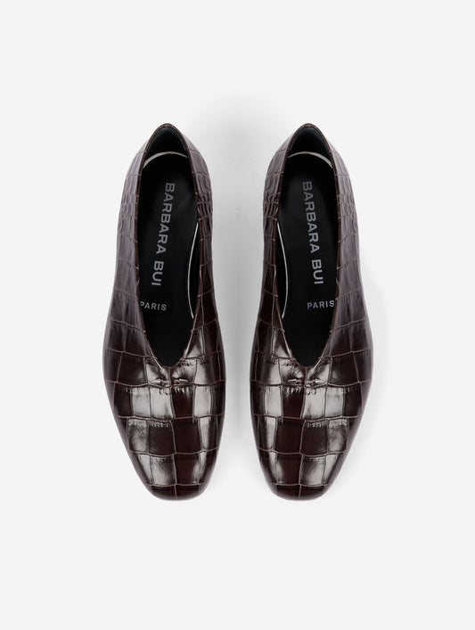 Ballerines en cuir gaufré marron