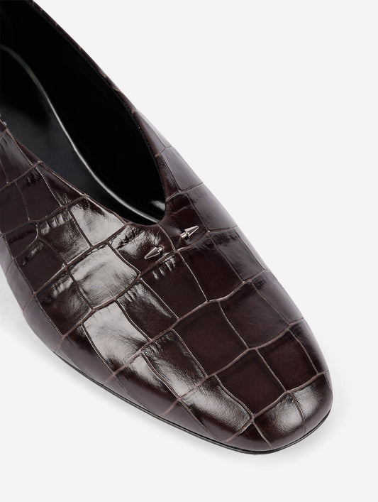 Ballerines en cuir gaufré marron