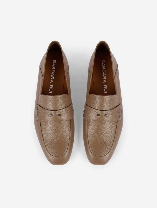 Mocassins à dos ouvert en cuir taupe