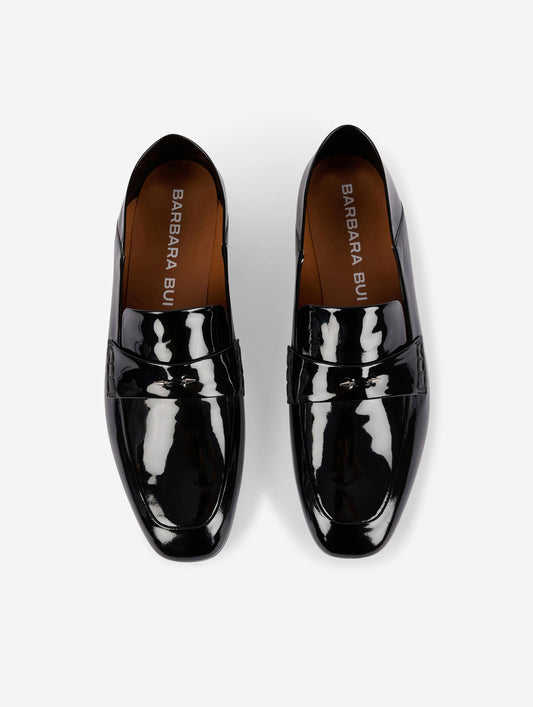 Mocassins à dos ouvert en verni noir