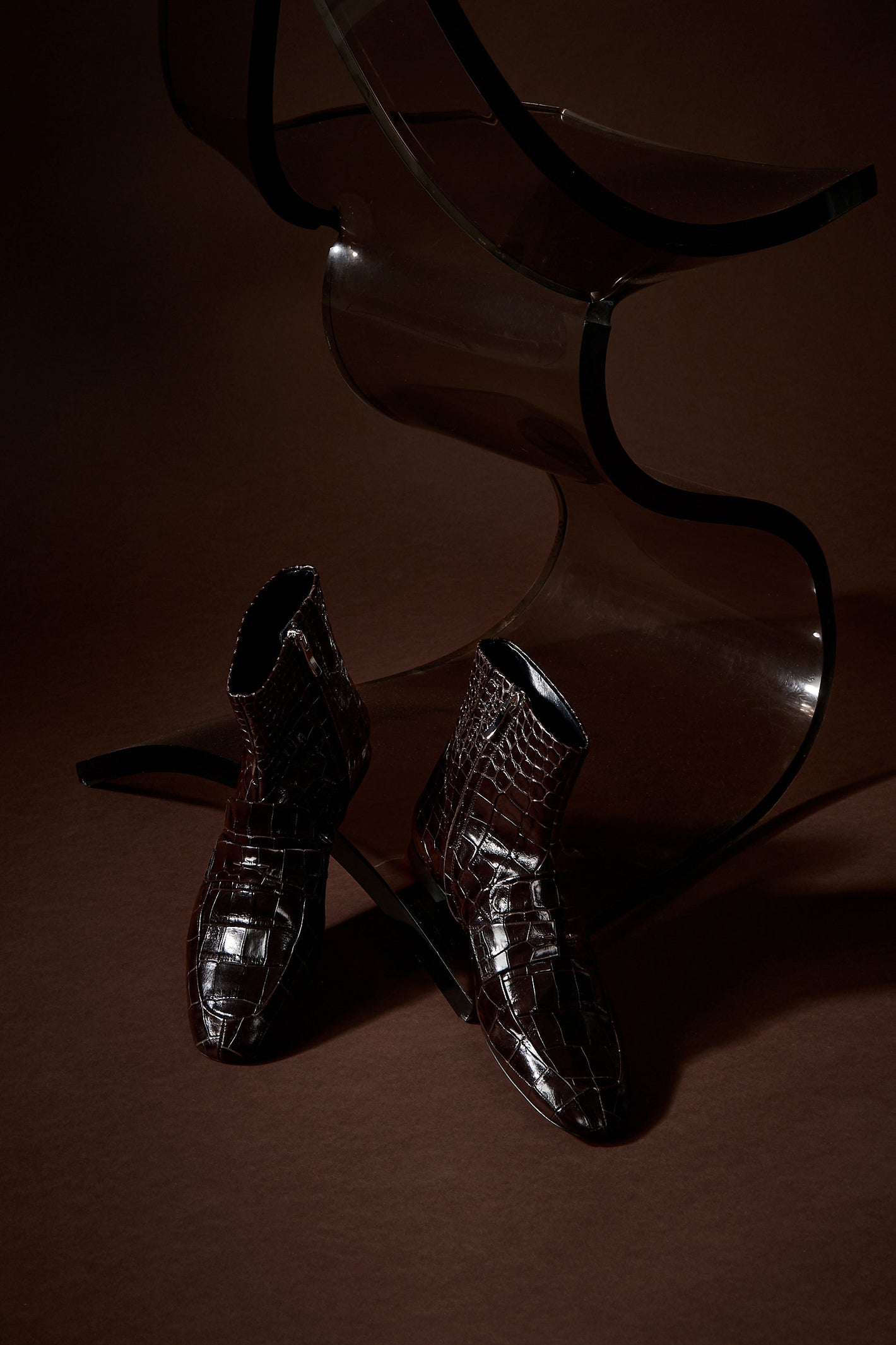Boots en cuir gaufré chocolat