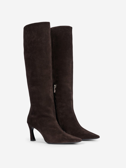 Bottes  talon virgule en daim marron
