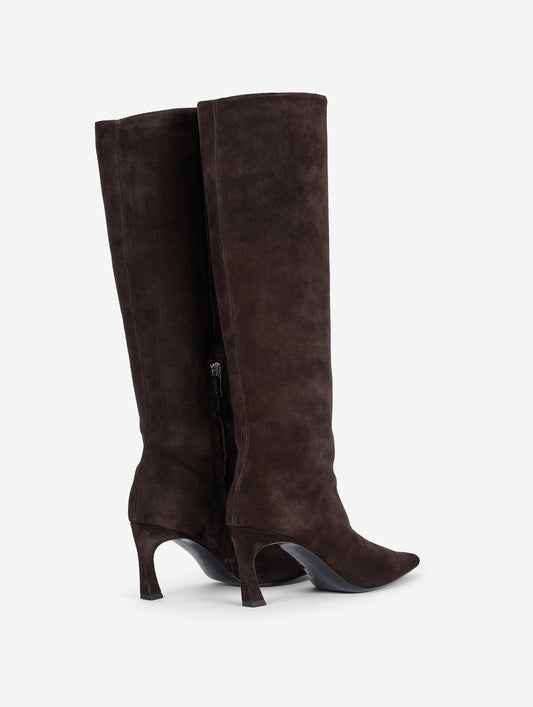 Bottes  talon virgule en daim marron