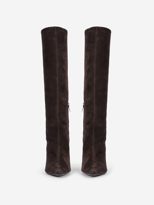 Bottes  talon virgule en daim marron