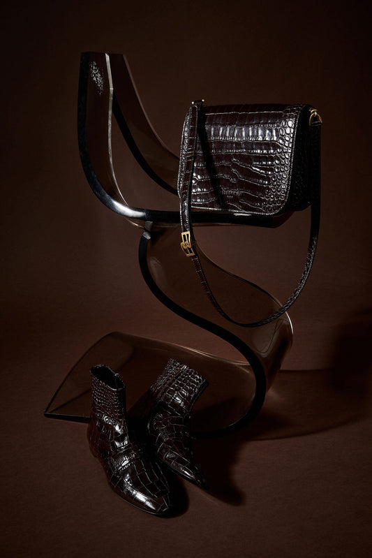 Sac "Touch Me" en cuir gaufré marron